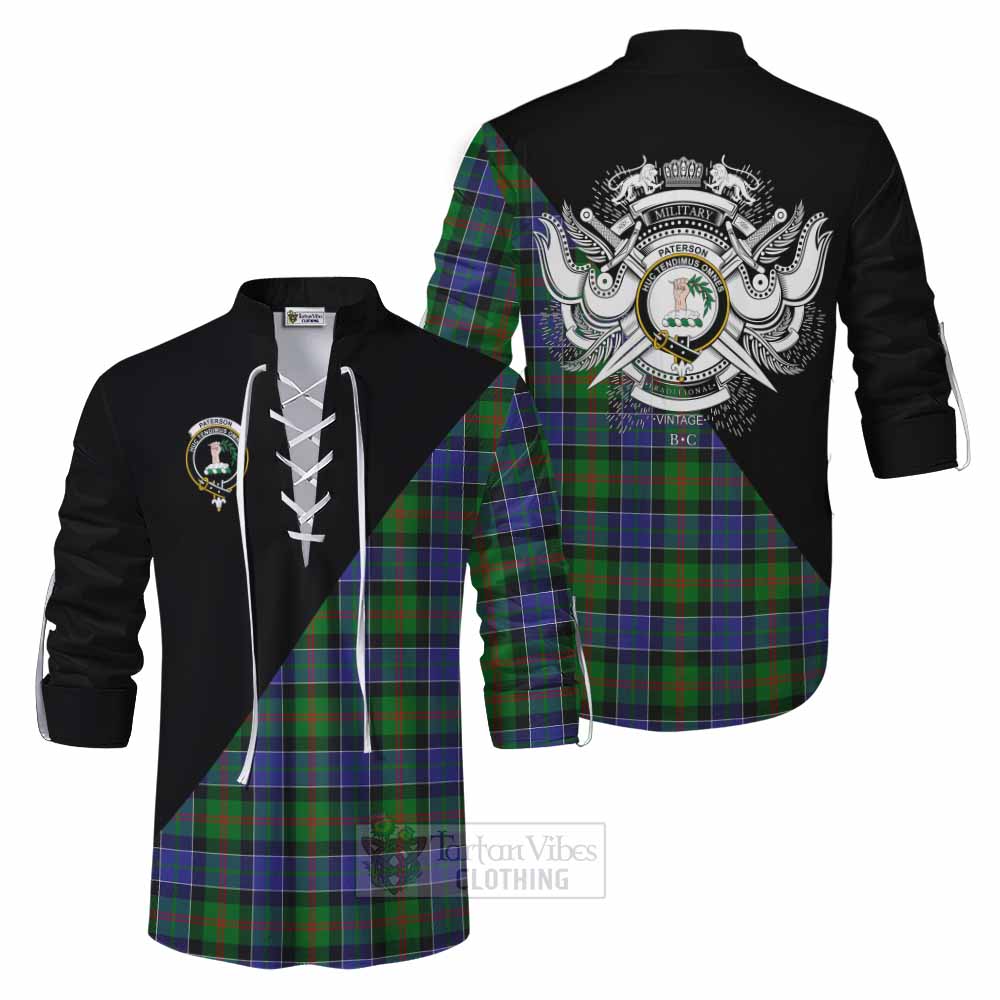 Tartan Vibes Clothing Paterson Tartan Ghillie Kilt Shirt with Family Crest and Military Logo Style