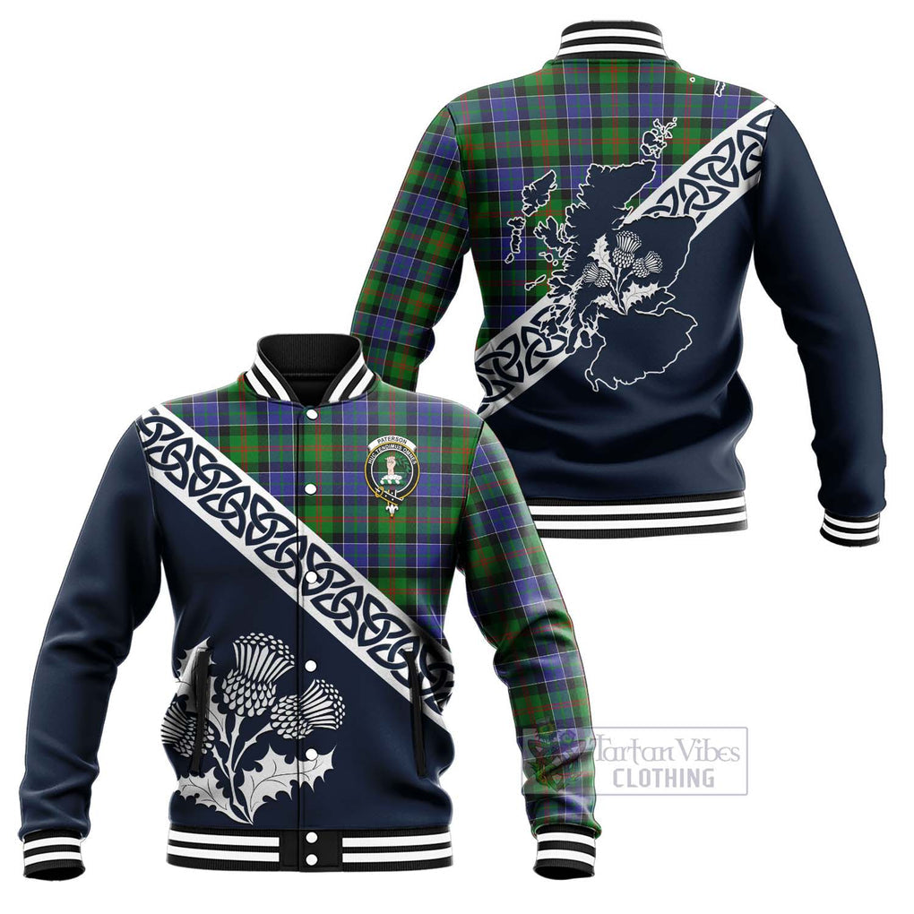 Tartan Vibes Clothing Paterson Tartan Baseball Jacket Featuring Thistle and Scotland Map