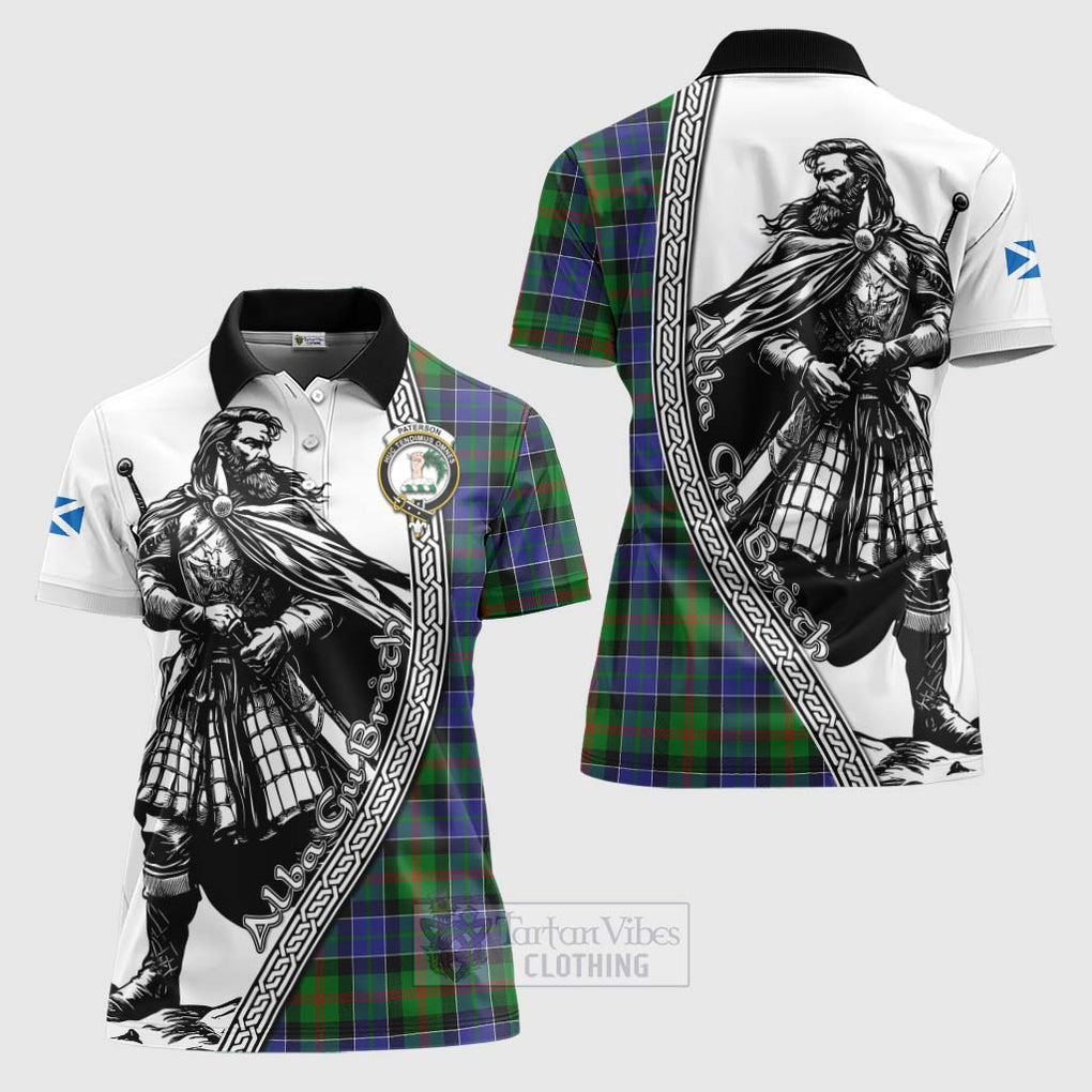 Tartan Vibes Clothing Paterson Tartan Clan Crest Women's Polo Shirt with Highlander Warrior Celtic Style