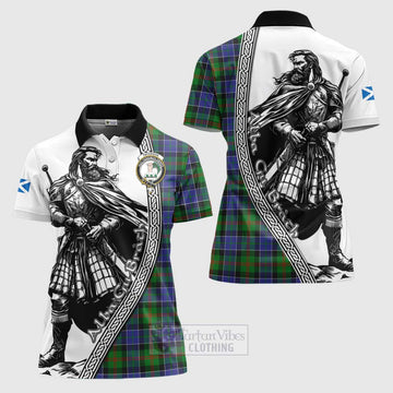 Paterson Tartan Clan Crest Women's Polo Shirt with Highlander Warrior Celtic Style