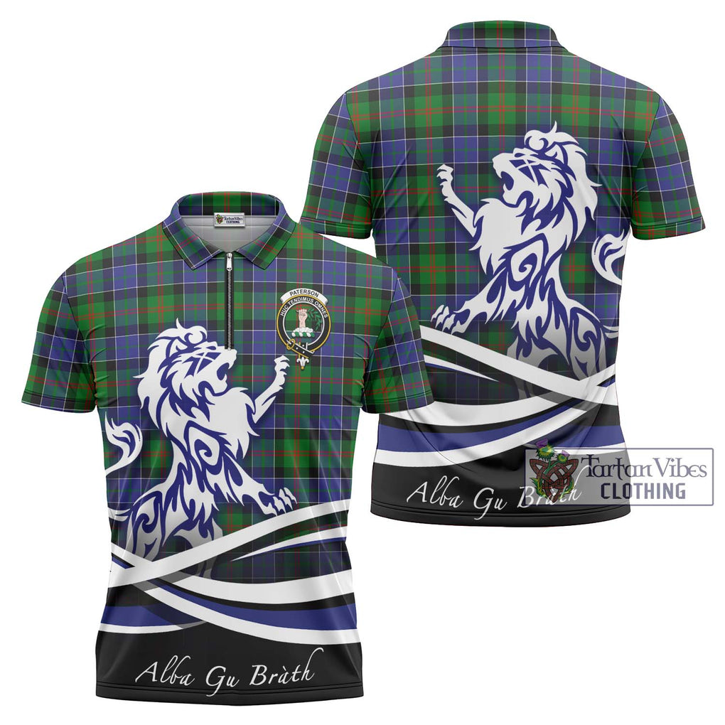 Paterson Tartan Zipper Polo Shirt with Alba Gu Brath Regal Lion Emblem Unisex - Tartanvibesclothing Shop