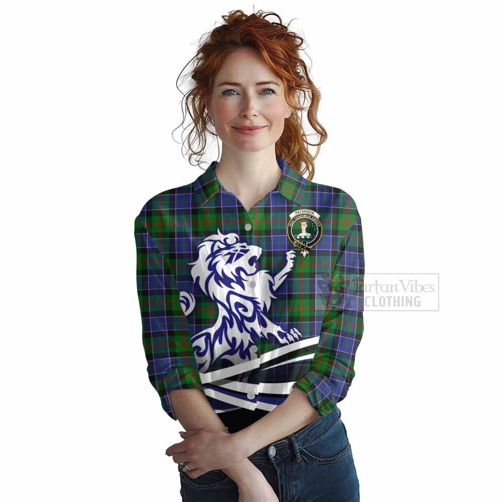 Paterson Tartan Women's Casual Shirt with Alba Gu Brath Regal Lion Emblem Female - Tartan Vibes Clothing