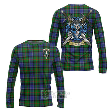 Paterson Tartan Long Sleeve T-Shirt with Family Crest Celtic Skull Style