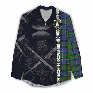 Paterson Tartan Women's Casual Shirt with Family Crest Cross Sword Thistle Celtic Vibes