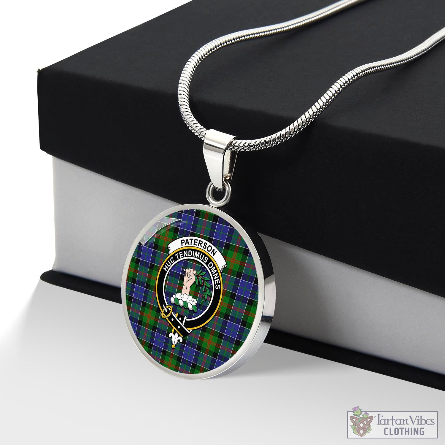 Tartan Vibes Clothing Paterson Tartan Circle Necklace with Family Crest