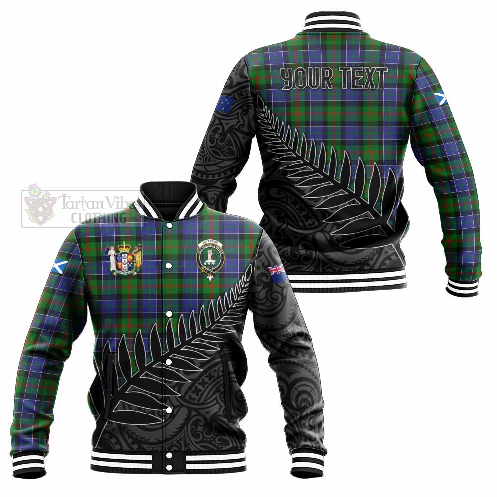 Tartan Vibes Clothing Paterson Crest Tartan Baseball Jacket with New Zealand Silver Fern Half Style