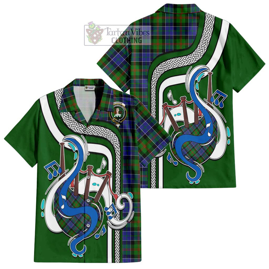 Paterson Tartan Short Sleeve Button Shirt with Epic Bagpipe Style Kid - Tartanvibesclothing Shop