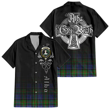 Paterson Tartan Short Sleeve Button Up Shirt Featuring Alba Gu Brath Family Crest Celtic Inspired