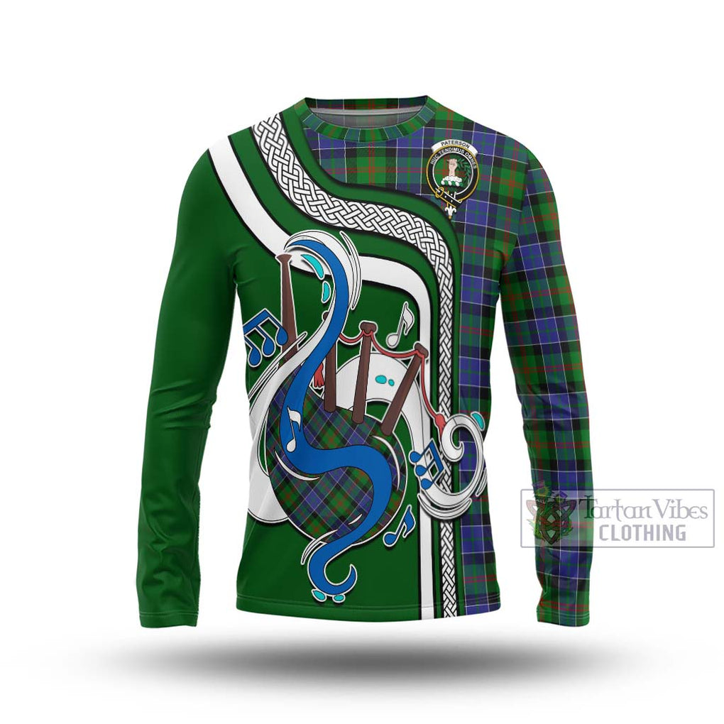 Tartan Vibes Clothing Paterson Tartan Long Sleeve T-Shirt with Epic Bagpipe Style