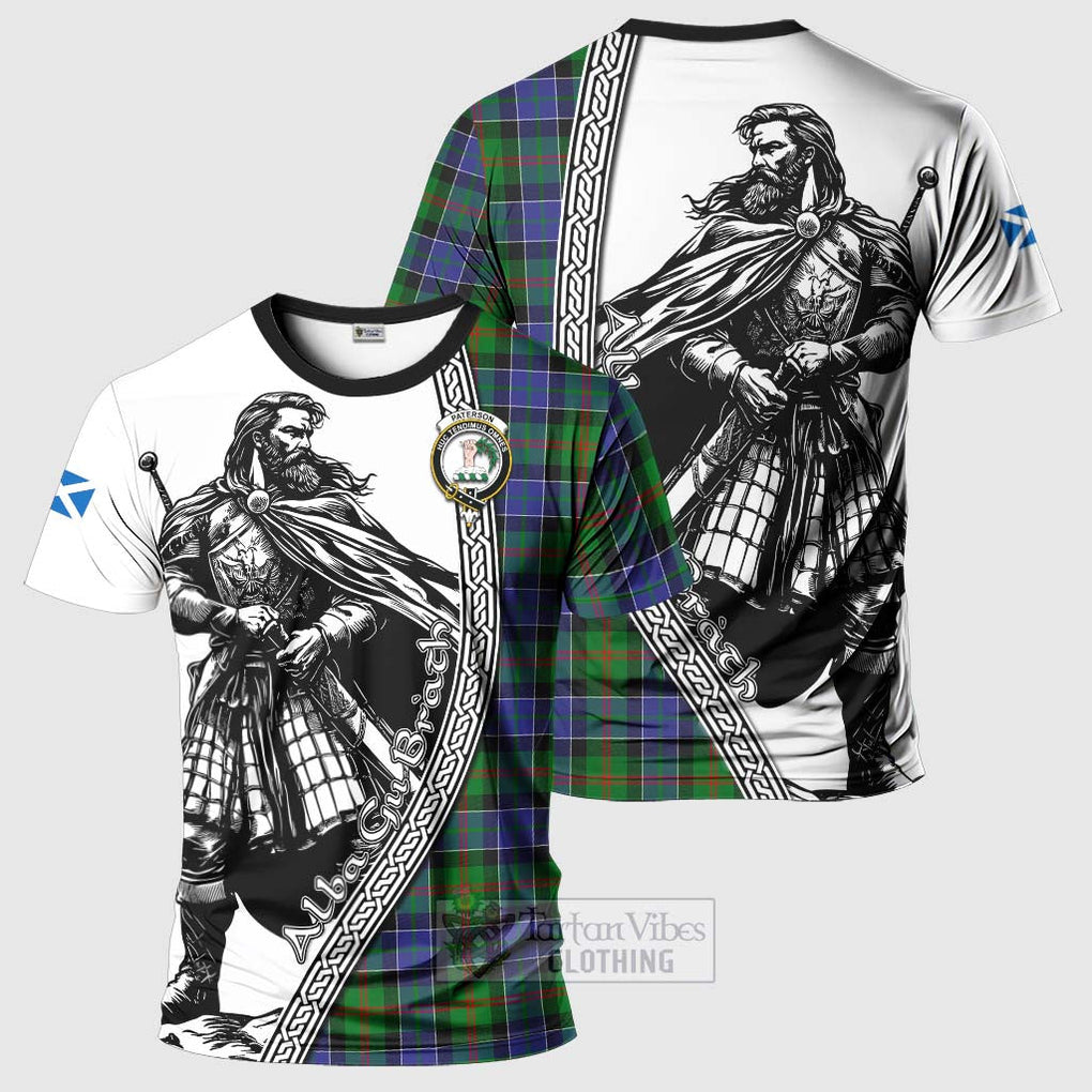 Tartan Vibes Clothing Paterson Tartan Clan Crest T-Shirt with Highlander Warrior Celtic Style