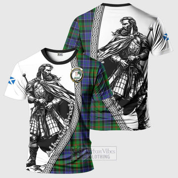 Paterson Tartan Clan Crest T-Shirt with Highlander Warrior Celtic Style