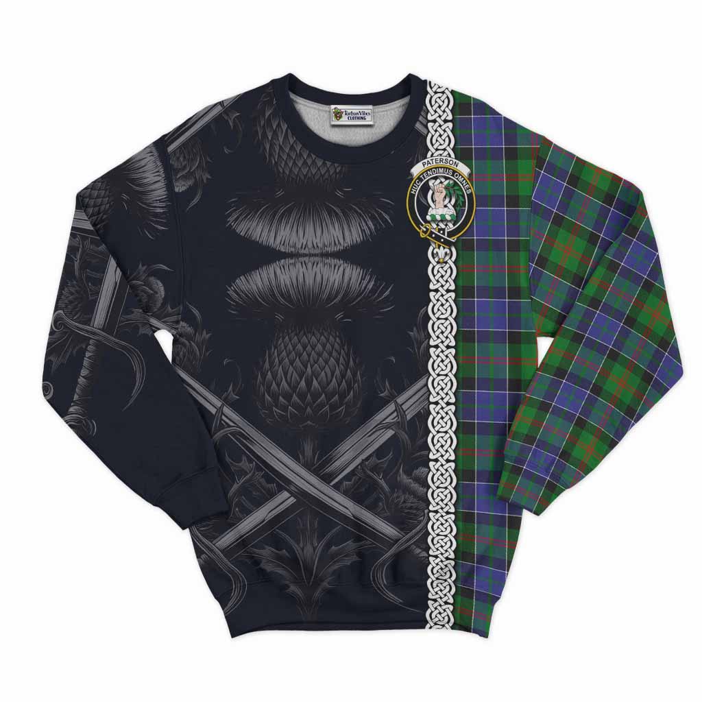 Tartan Vibes Clothing Paterson Tartan Sweatshirt with Family Crest Cross Sword Thistle Celtic Vibes