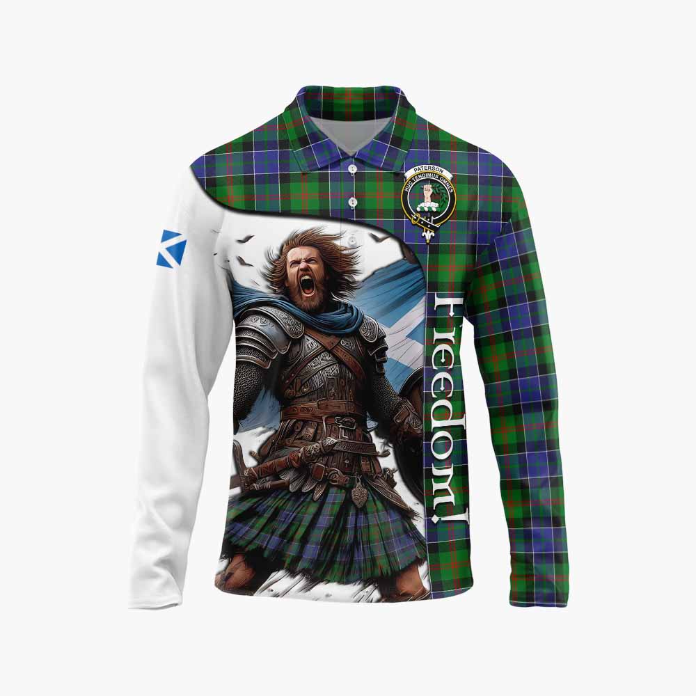 Tartan Vibes Clothing Paterson Crest Tartan Long Sleeve Polo Shirt Inspired by the Freedom of Scottish Warrior