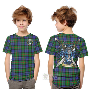 Paterson Tartan Kid T-Shirt with Family Crest Celtic Skull Style