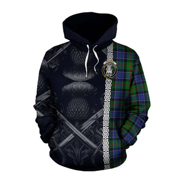 Paterson Tartan Cotton Hoodie with Family Crest Cross Sword Thistle Celtic Vibes