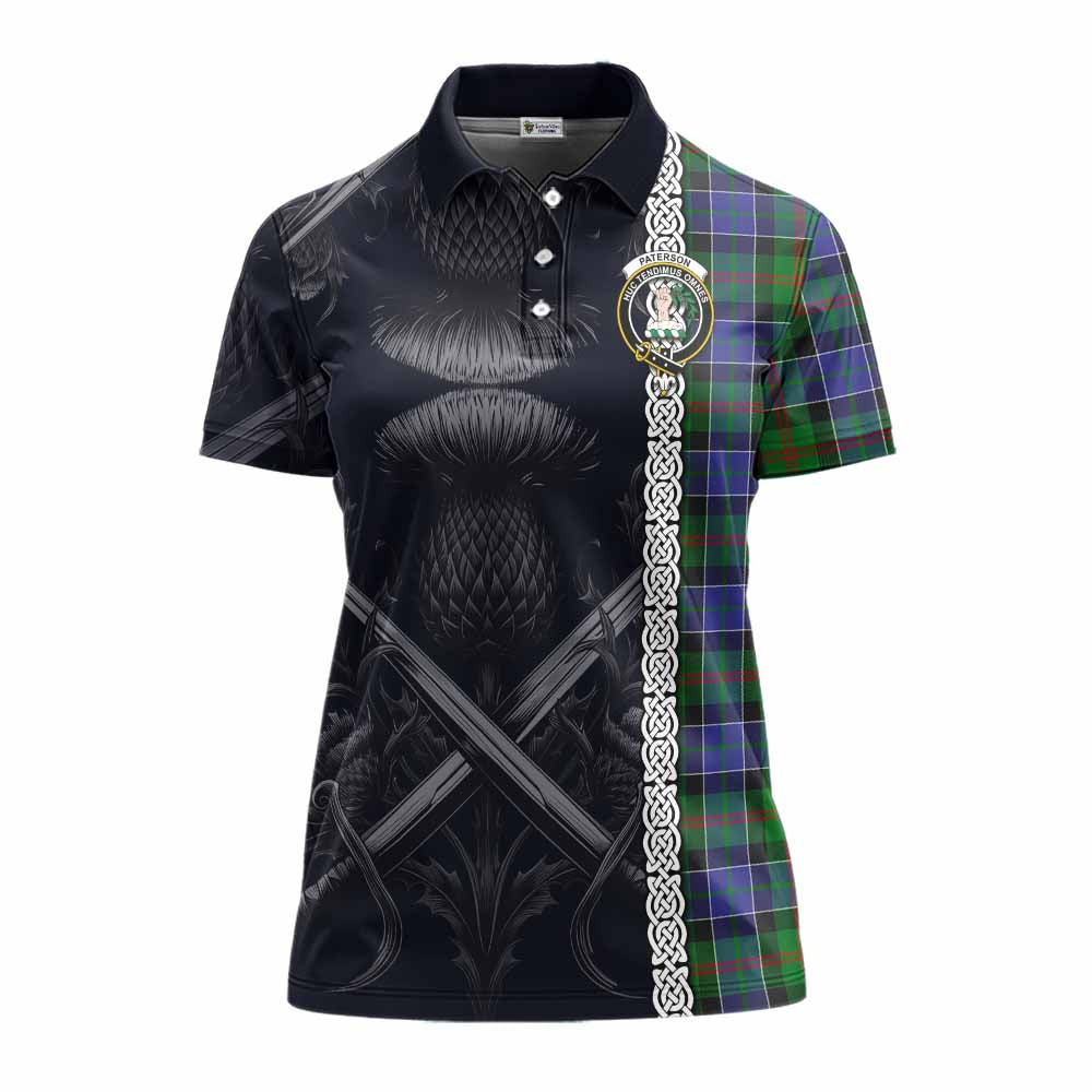 Tartan Vibes Clothing Paterson Tartan Women's Polo Shirt with Family Crest Cross Sword Thistle Celtic Vibes