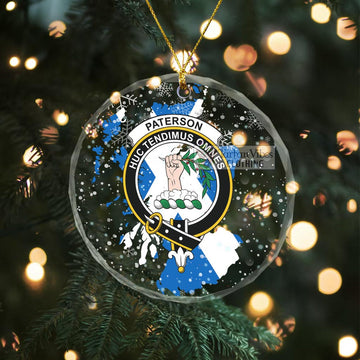 Paterson Clan Crest Christmas Glass Ornament with Scotland Map