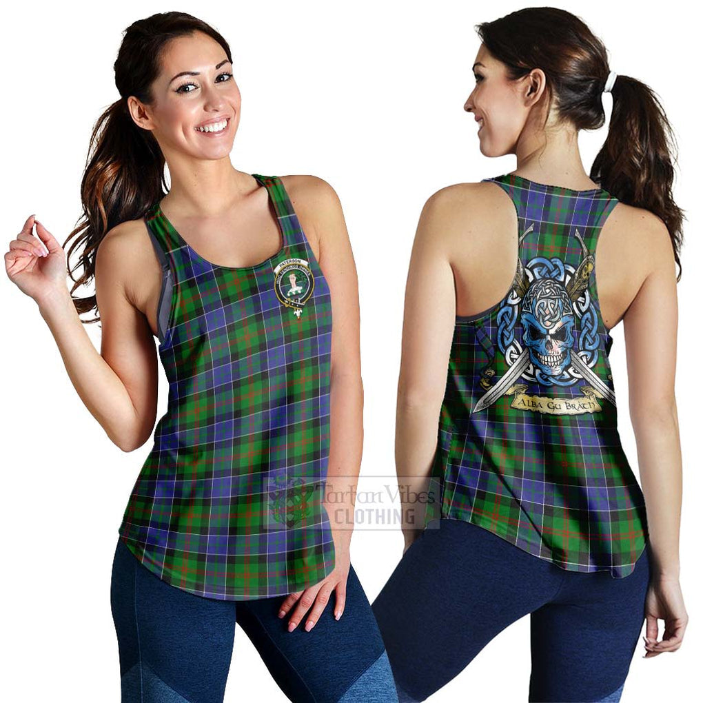 Tartan Vibes Clothing Paterson Tartan Women's Racerback Tanks with Family Crest Celtic Skull Style