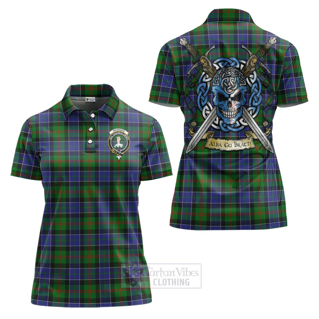 Tartan Vibes Clothing Paterson Tartan Women's Polo Shirt with Family Crest Celtic Skull Style