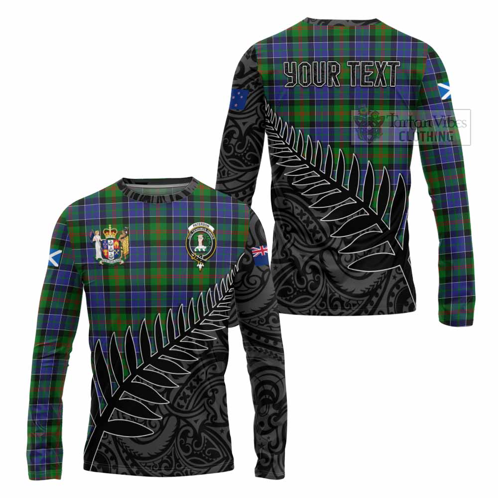 Tartan Vibes Clothing Paterson Crest Tartan Long Sleeve T-Shirt with New Zealand Silver Fern Half Style