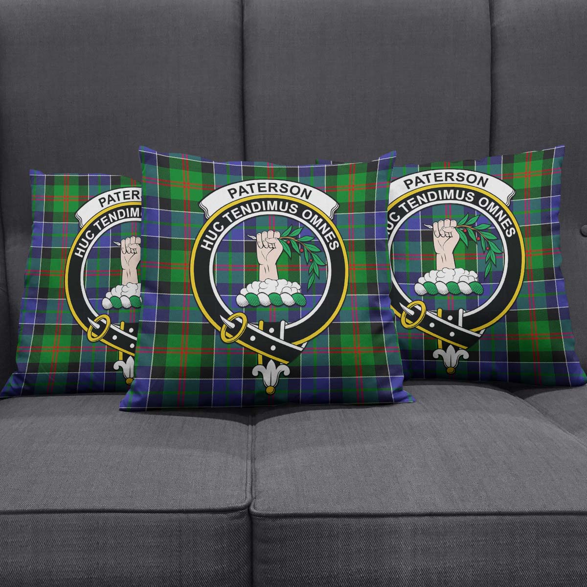 Paterson Tartan Pillow Cover with Family Crest Square Pillow Cover - Tartanvibesclothing