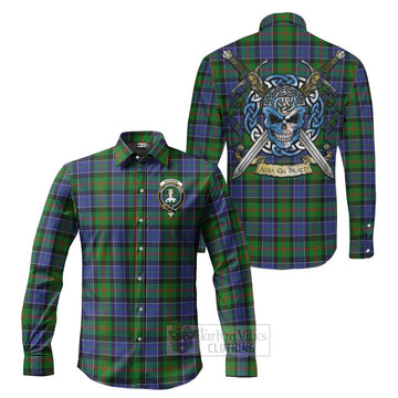 Paterson Tartan Long Sleeve Button Shirt with Family Crest Celtic Skull Style