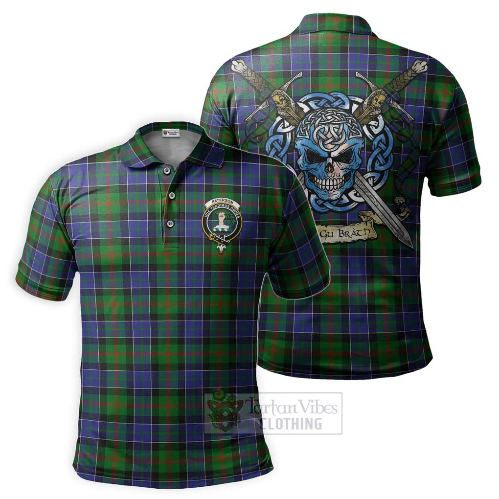 Tartan Vibes Clothing Paterson Tartan Polo Shirt with Family Crest Celtic Skull Style