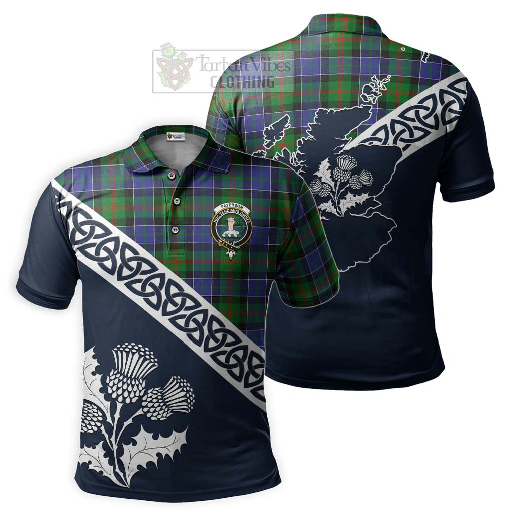 Paterson Tartan Polo Shirt Featuring Thistle and Scotland Map