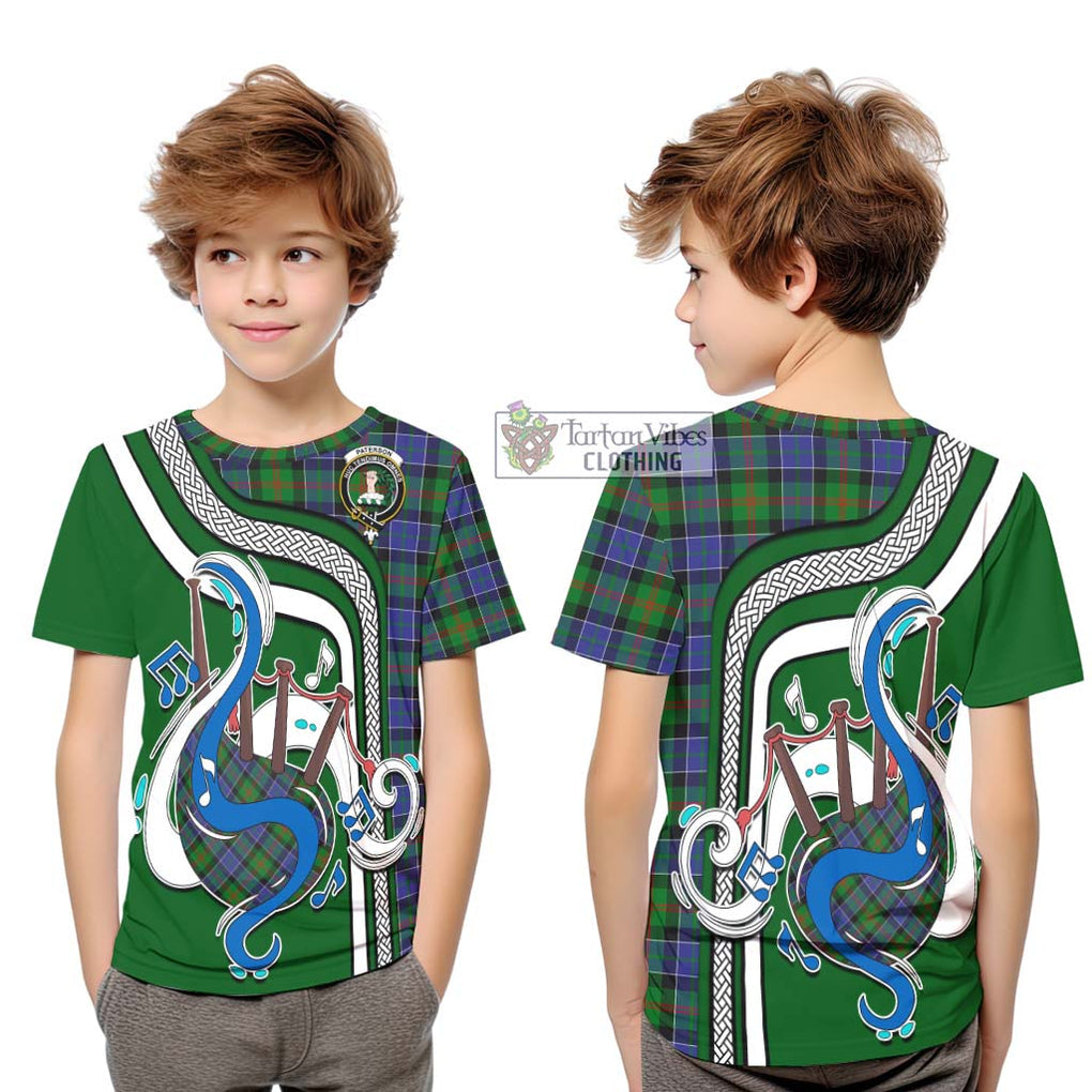 Tartan Vibes Clothing Paterson Tartan Kid T-Shirt with Epic Bagpipe Style