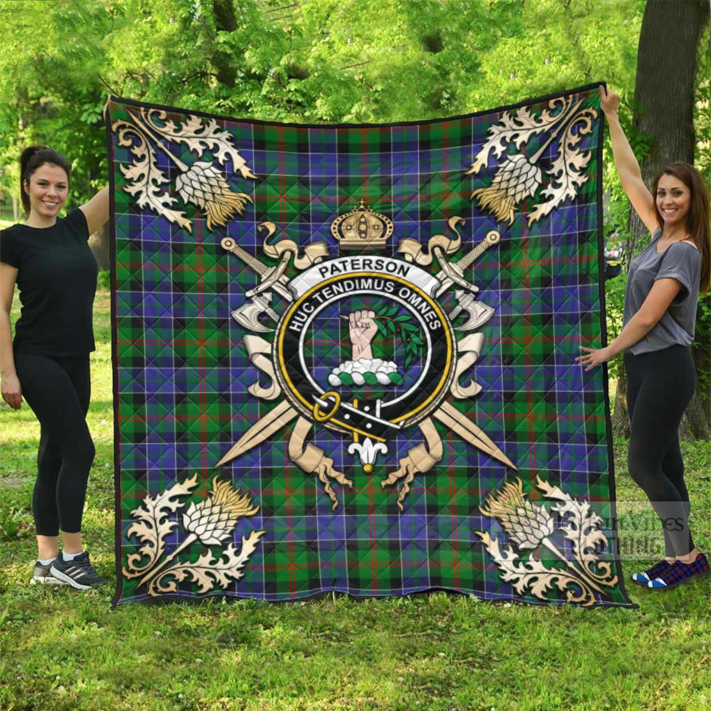 Tartan Vibes Clothing Paterson Tartan Quilt with Family Crest and Scottish Golden Courage Shield