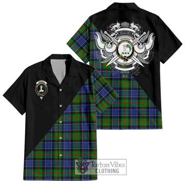 Paterson Tartan Short Sleeve Button Shirt with Family Crest and Military Logo Style