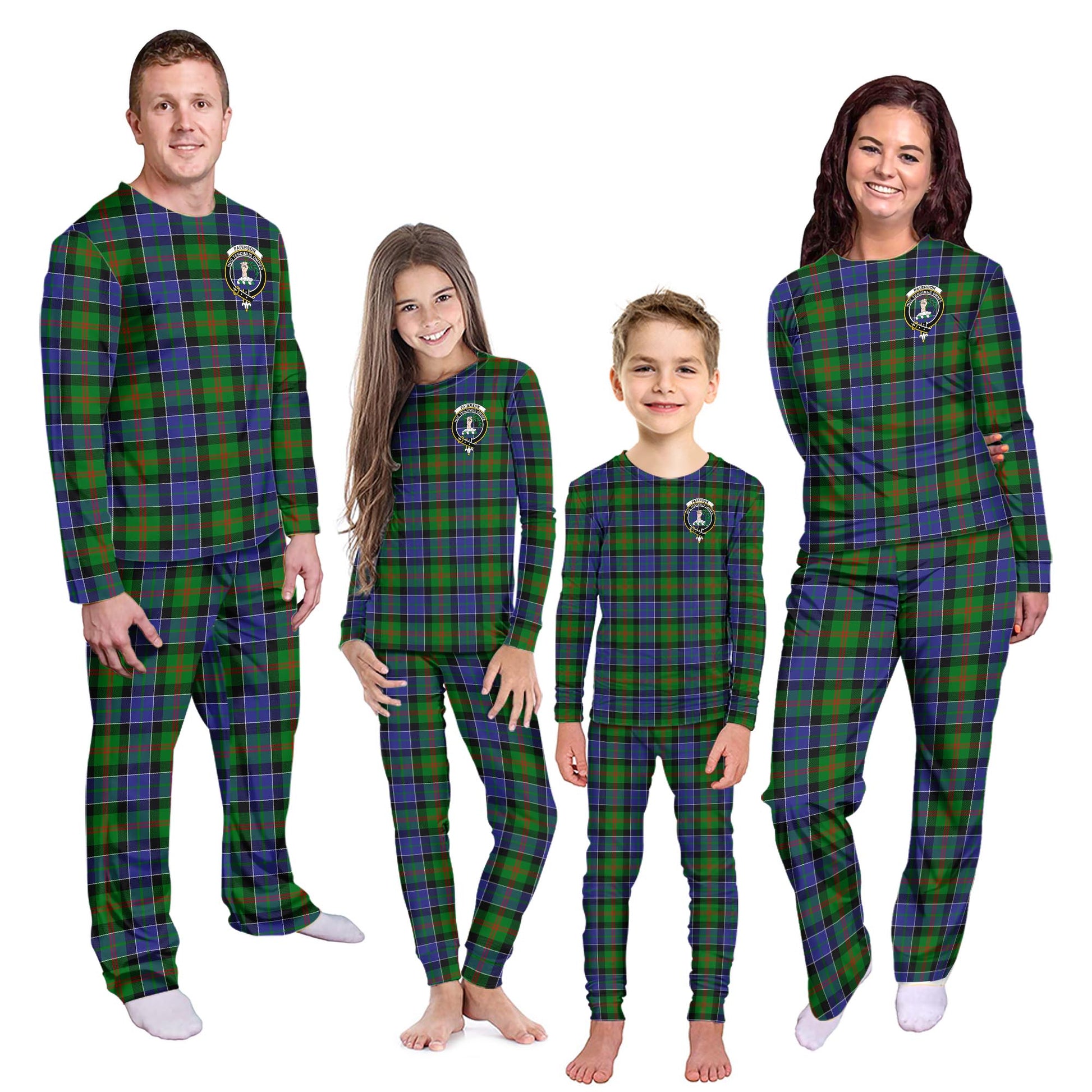 Paterson Tartan Pajamas Family Set with Family Crest - Tartanvibesclothing