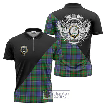 Paterson Tartan Zipper Polo Shirt with Family Crest and Military Logo Style