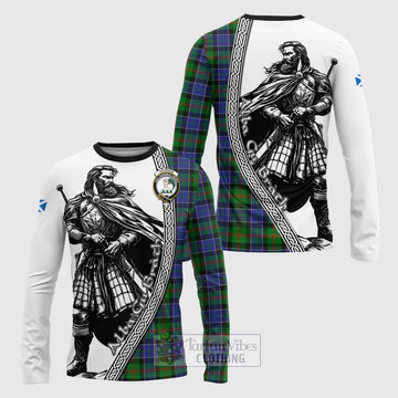 Paterson Tartan Clan Crest Long Sleeve T-Shirt with Highlander Warrior Celtic Style