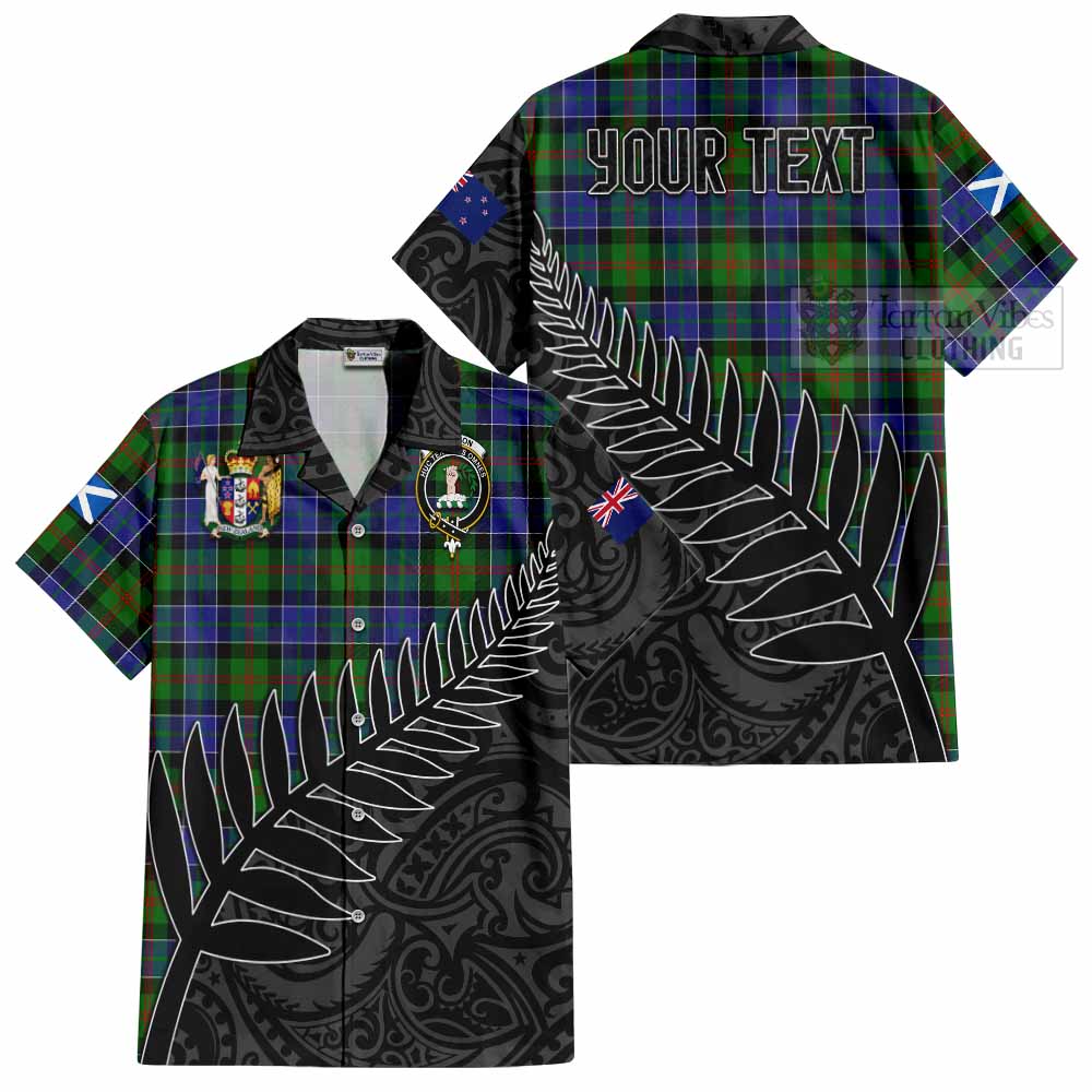 Tartan Vibes Clothing Paterson Crest Tartan Short Sleeve Button Shirt with New Zealand Silver Fern Half Style