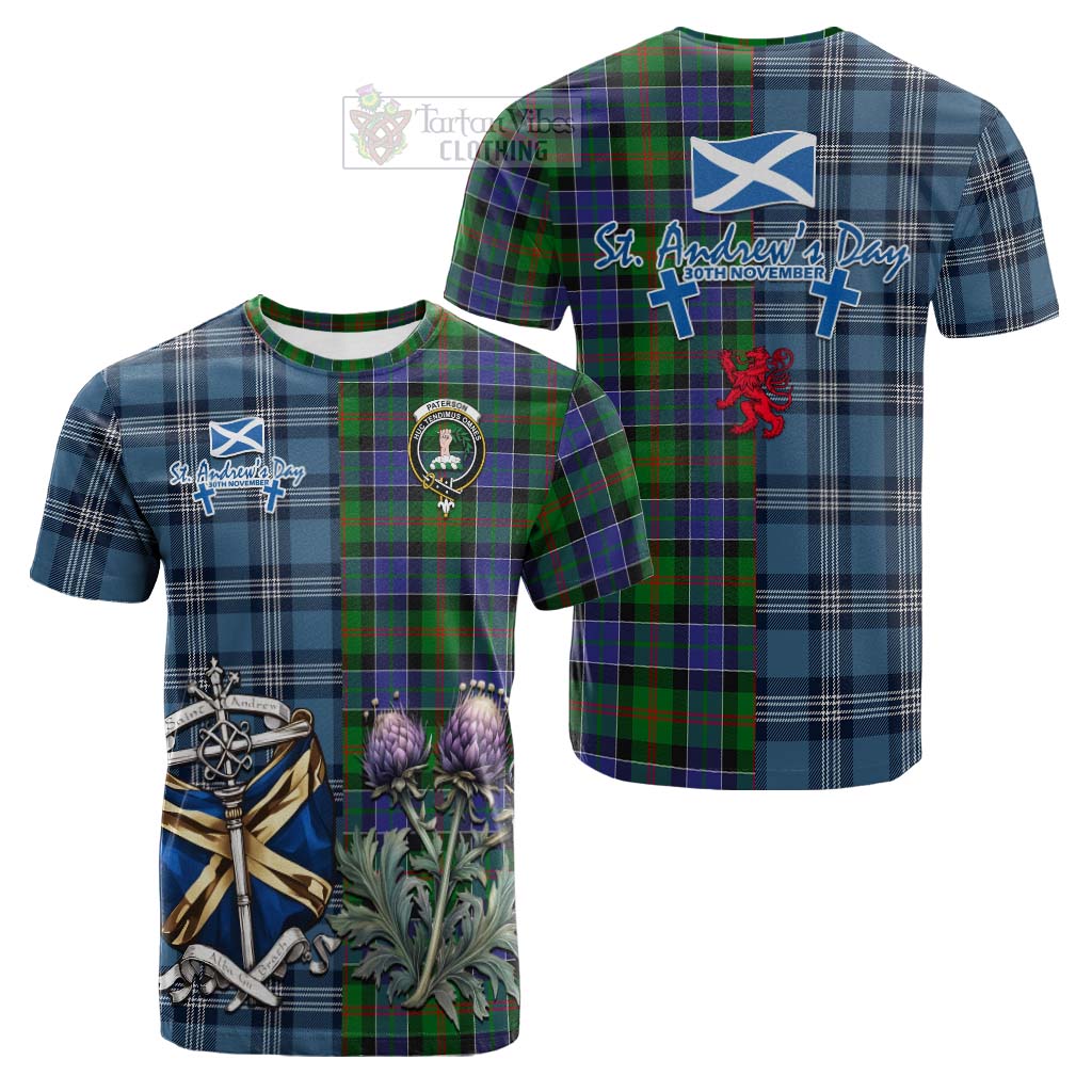 Tartan Vibes Clothing Paterson Tartan Cotton T-shirt Happy St. Andrew's Day Half Tartan Style