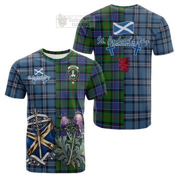 Paterson Tartan Cotton T-shirt Happy St. Andrew's Day Half Tartan Style