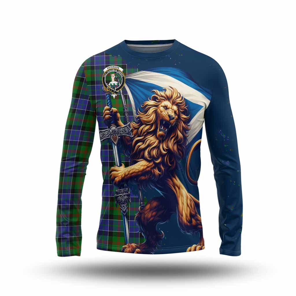 Tartan Vibes Clothing Paterson Tartan Family Crest Long Sleeve T-Shirt with Scottish Majestic Lion