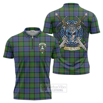 Paterson Tartan Zipper Polo Shirt with Family Crest Celtic Skull Style