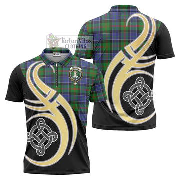 Paterson Tartan Zipper Polo Shirt with Family Crest and Celtic Symbol Style