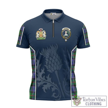 Paterson Tartan Zipper Polo Shirt with Family Crest and Scottish Thistle Vibes Sport Style