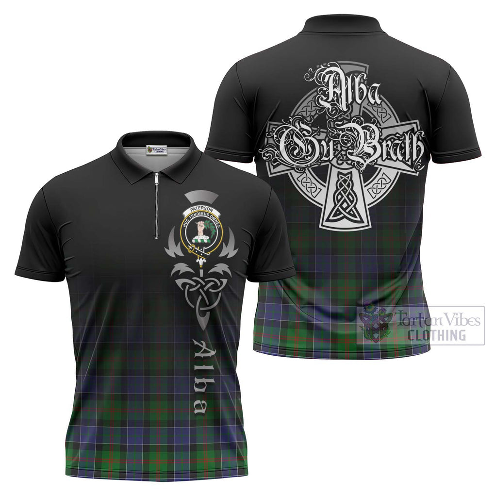 Tartan Vibes Clothing Paterson Tartan Zipper Polo Shirt Featuring Alba Gu Brath Family Crest Celtic Inspired