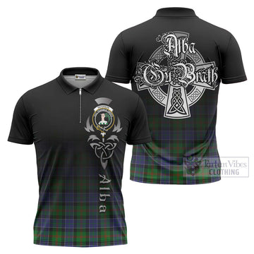 Paterson Tartan Zipper Polo Shirt Featuring Alba Gu Brath Family Crest Celtic Inspired