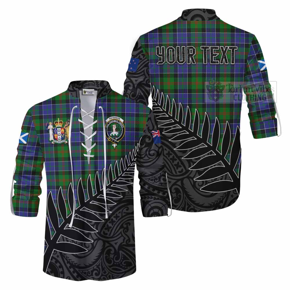 Tartan Vibes Clothing Paterson Crest Tartan Ghillie Kilt Shirt with New Zealand Silver Fern Half Style