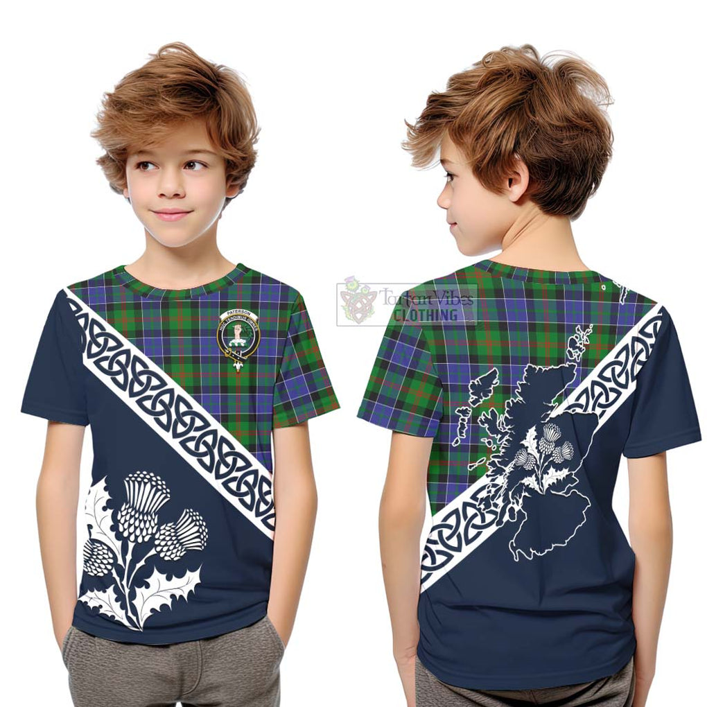 Tartan Vibes Clothing Paterson Tartan Kid T-Shirt Featuring Thistle and Scotland Map