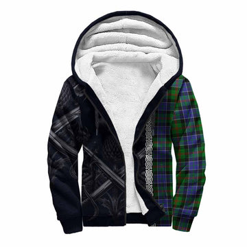 Paterson Tartan Sherpa Hoodie with Family Crest Cross Sword Thistle Celtic Vibes