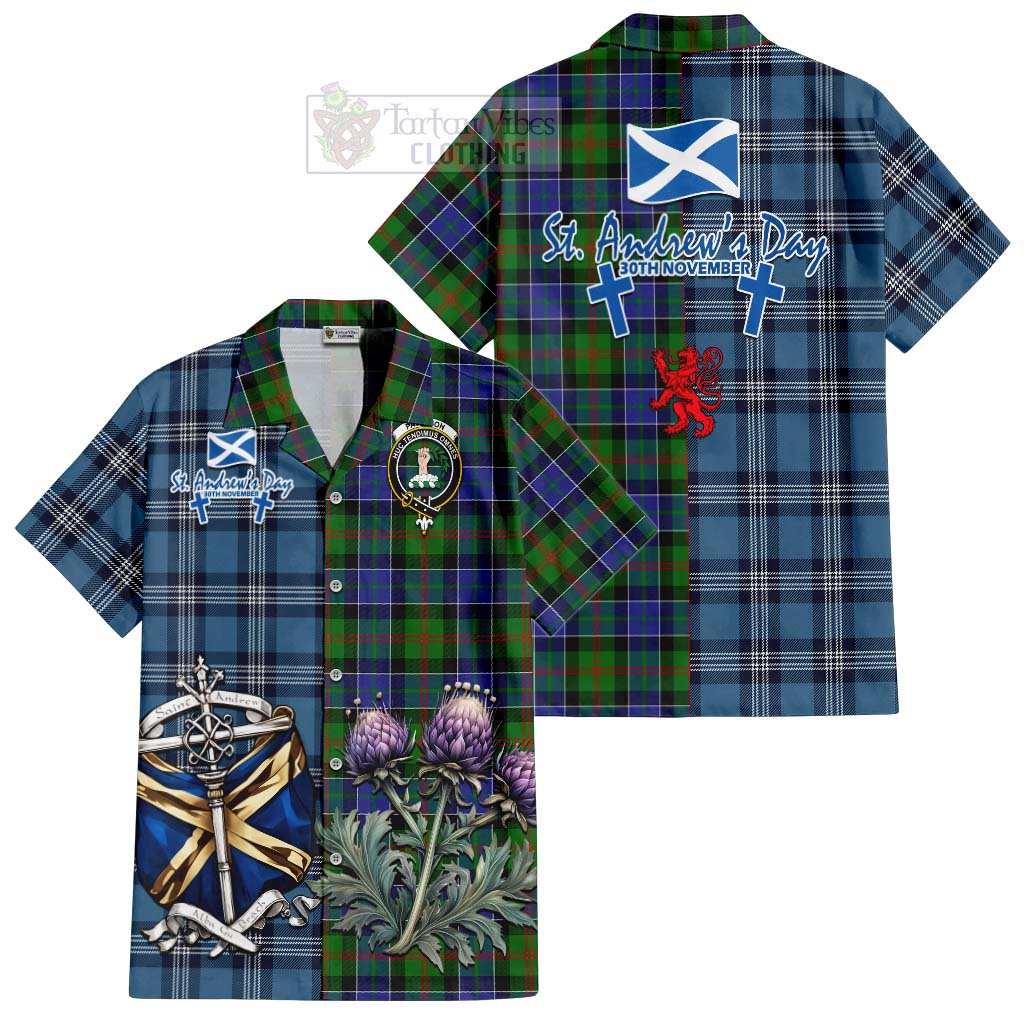 Tartan Vibes Clothing Paterson Tartan Short Sleeve Button Shirt Happy St. Andrew's Day Half Tartan Style