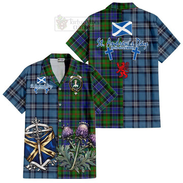 Paterson Tartan Short Sleeve Button Shirt Happy St. Andrew's Day Half Tartan Style