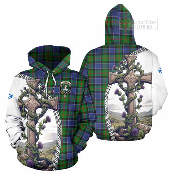 Paterson Tartan Hoodie with Family Crest and St. Andrew's Cross Accented by Thistle Vines