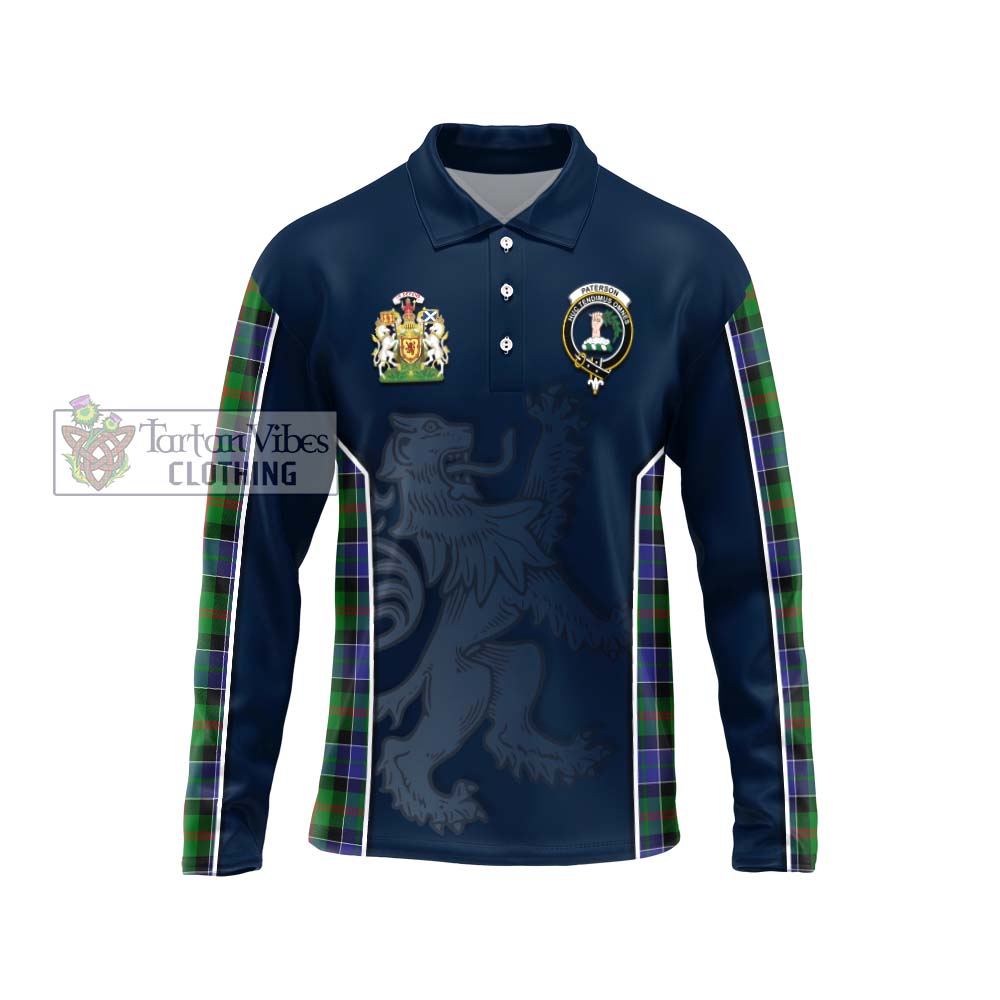 Paterson Tartan Long Sleeve Polo Shirt with Family Crest and Lion Rampant Vibes Sport Style Unisex - Tartan Vibes Clothing